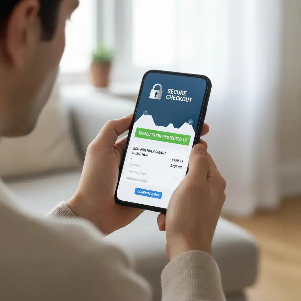 Secure online checkout on smartphone with padlock icon