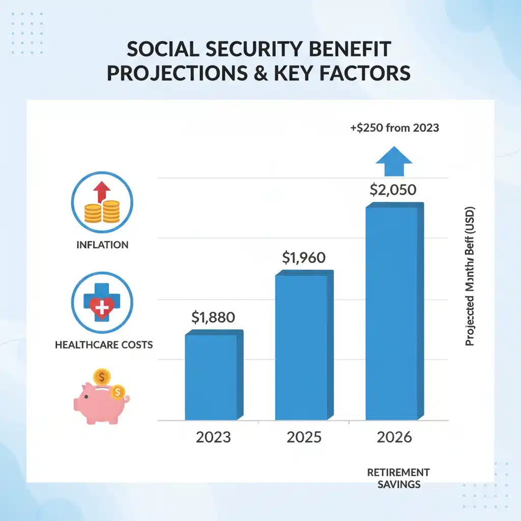 Infographic showing projected Social Security benefit changes for 2026 and beyond.