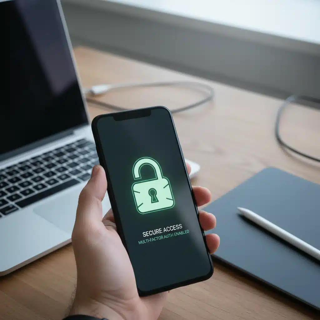 Secure smartphone with lock icon representing strong passwords and MFA