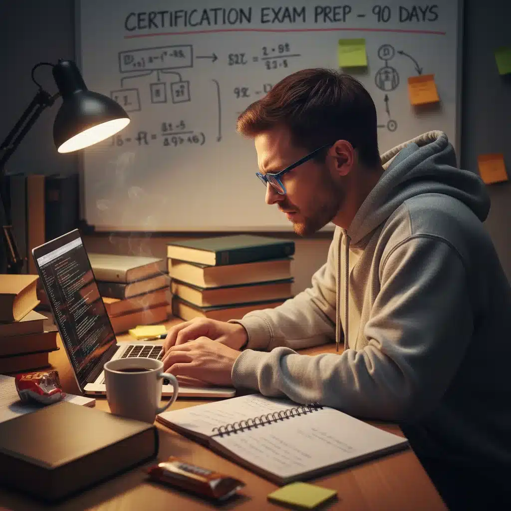 Individual studying for high-demand certifications to boost earning potential
