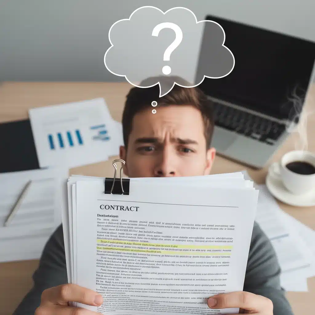 Confused person reviewing complex contract documents, highlighting the need for understanding consumer rights.