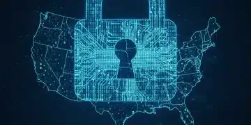 New Cybersecurity Regulations 2026: 5 Key Changes for US Businesses Digital padlock over US map symbolizing new cybersecurity regulations 2026