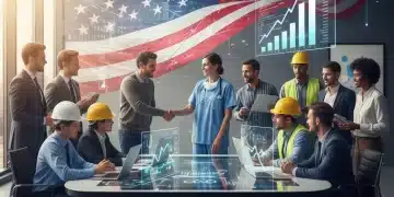 Diverse professionals celebrating strong US job growth in October