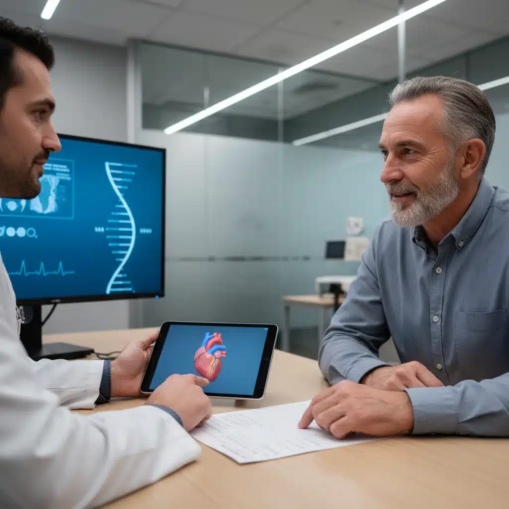 Doctor and veteran patient discussing healthcare options in a modern clinic.